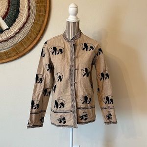 Panda Bear Jacket Womens L Reversible Quilted Wooden Buttons